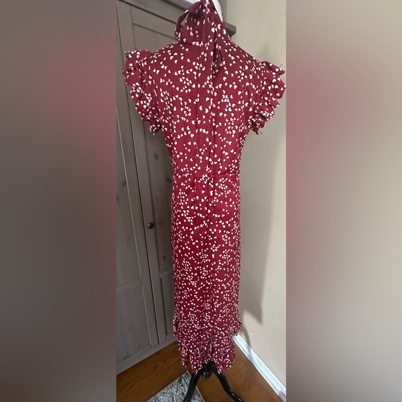 Heart print , red and white  Tiered Maxi Dress with Flutter Sleeves - Picture 7 of 12